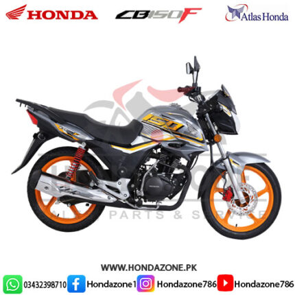 Honda CB150F 2025 in silver and blue color – sporty and powerful 150cc motorcycle by Atlas Honda, perfect for adventure riding.
