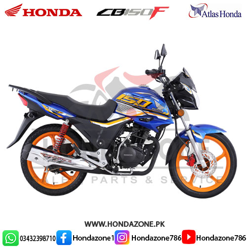 Honda CB150F 2025 in silver and blue color – sporty and powerful 150cc motorcycle by Atlas Honda, perfect for adventure riding