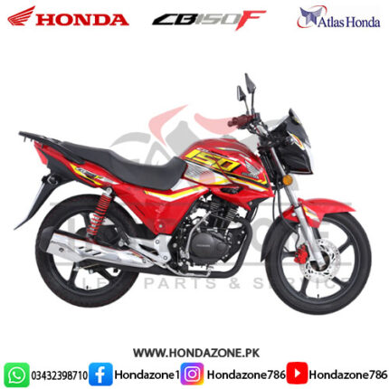 Honda CB150F 2025 red model side view with mountains background - Adventure Redefined