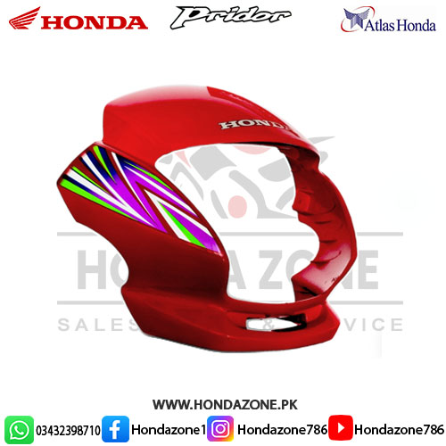 Front cowl visor for Honda Pridor 2019 in red with colorful graphics – genuine fairing part