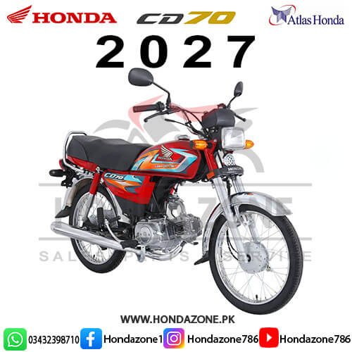 Honda CD70 2027 Red Model – Fuel-Efficient 70cc Motorcycle by Atlas Honda